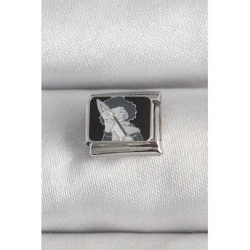 HEYF 316L Çelik Gümüş Renk Siyah İşlemeli Portre Model Nomination Charm