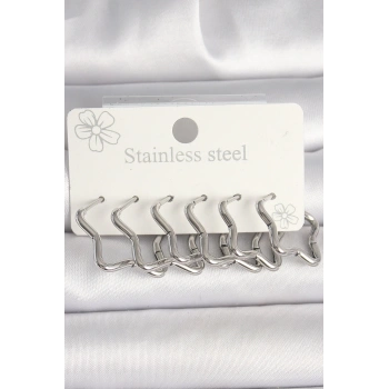 HEYF 316L Çelik Gümüş Renk Yıldız Model Kadın Küpe Seti