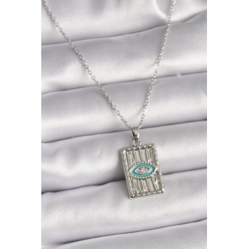 HEYF 316L Çelik Gümüş Renk Zincir Göz İşlemeli Madalyon Model Kadın Kolye