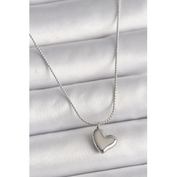 HEYF 316L Çelik Gümüş Renk Zincir Kalp Figür Kadın Kolye