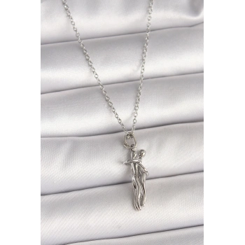 HEYF 316L Çelik Gümüş Renk Zincir Sarılma Model Kadın Kolye