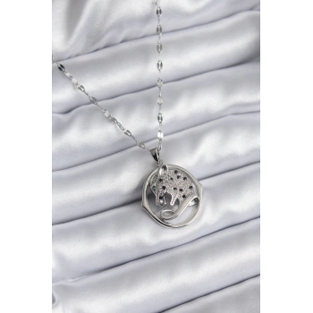 HEYF 316L Çelik Gümüş Renk Zirkon Taşlı Jaguar Model Kadın Kolye