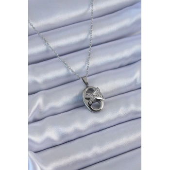 HEYF 316L Çelik Gümüş Renk Zirkon Taşlı Kadın Kolye