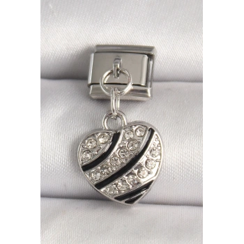 HEYF 316L Çelik Gümüş Renk Zirkon Taşlı Kalp Model Nomination Charm