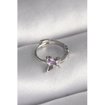 HEYF 316L Çelik Gümüş Renk Zirkon Taşlı Kelebek Model Tragus Piercing