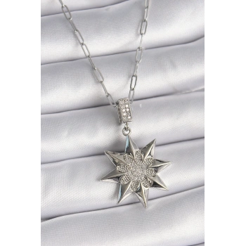 HEYF 316L Çelik Gümüş Renk Zirkon Taşlı Kutup Yıldızı Model Kadın Kolye