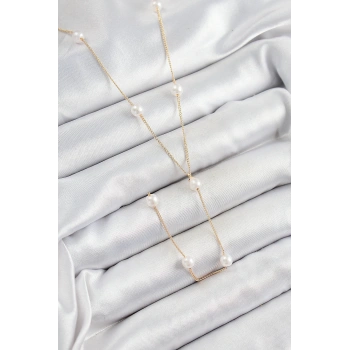 HEYF Pirinç İnci Figürlü Y Model Gold Renk Kadın Kolye