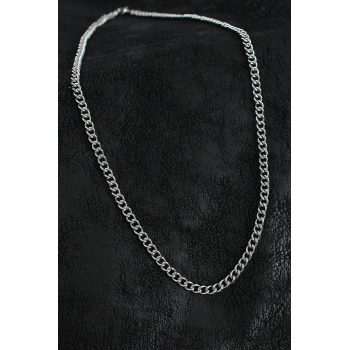 HEYF 316L Çelik Klasik Oval Zincir Model Gümüş Renk Erkek Kolye