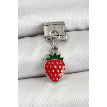 HEYF 316L Çelik Sallantılı Çilek Model Gümüş Renk Nomination Charm