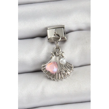 HEYF 316L Çelik Sallantılı İnci Detaylı İstiridye Model Gümüş Renk Nomination Charm