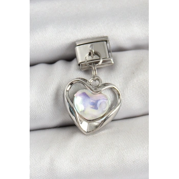 HEYF 316L Çelik Sallantılı Zirkon Taşlı Kalp Model Gümüş Renk Nomination Charm