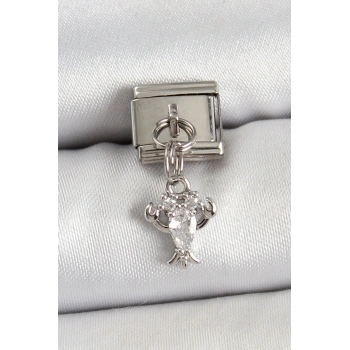 HEYF 316L Çelik Sallantılı Zirkon Taşlı Yengeç Model Gümüş Renk Nomination Charm