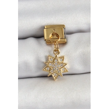 HEYF 316L Çelik Sallantılı Zirkon Taşlı Yıldız Model Gold Renk Nomination Charm