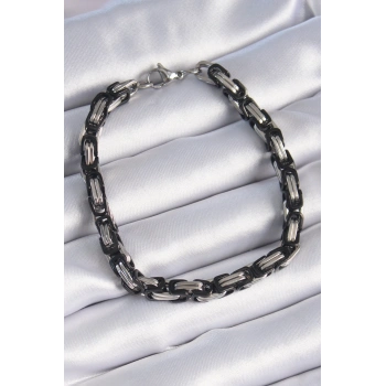 HEYF 316L Çelik Siyah Gümüş Renk Kral Zincir Model Erkek Bileklik