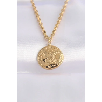 HEYF 316L Çelik Zincir Altın Renk Oval Desenli Kolye