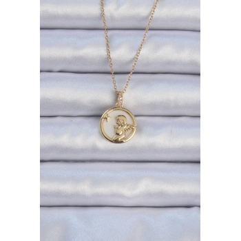 HEYF 316L Çelik Zincir Altın Renk Zirkon Taşlı Mineli Melek Kolye