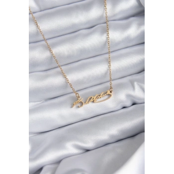 HEYF 316L Çelik Zincir Gold Renk Atatürk İmzası Model Kadın Kolye