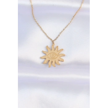 HEYF 316L Çelik Zincir Gold Renk Göz Güneşi Tasarımlı Kolye