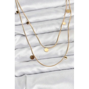 HEYF 316L Çelik Zincir Gold Renk Pullu Kadın Kolye