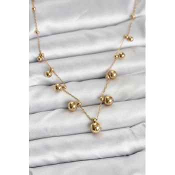 HEYF 316L Çelik Zincir Gold Renk Topçuklu Kolye