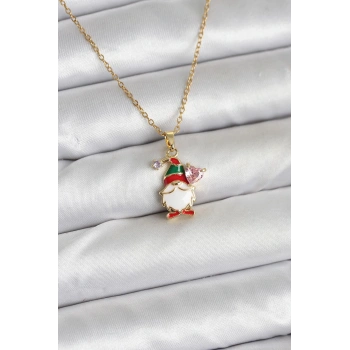 HEYF 316L Çelik Zincir Gold Renk Yılbaşı Teması Kadın Kolye