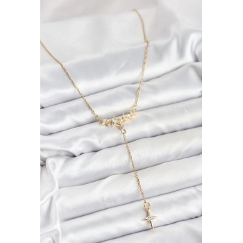 HEYF 316L Çelik Zincir Gold Renk Yıldız Model Y Kadın Kolye