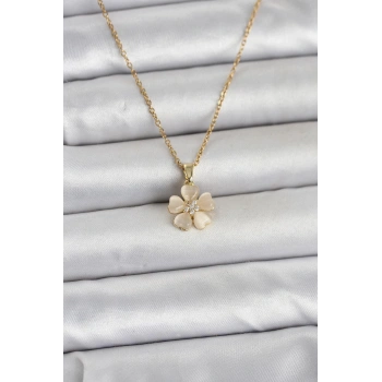 HEYF 316L Çelik Zincir Gold Renk Yonca Model Kadın Kolye