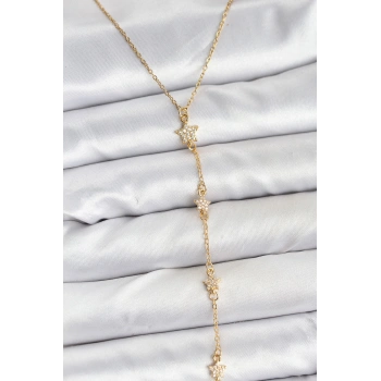 HEYF 316L Çelik Zincir Gold Renkli Yıldız Model Kadın Y Kolye
