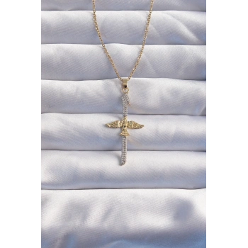 HEYF 316L Çelik Zincir Gold Renkli Zirkon Taşlı Anka Kuşu Kolye