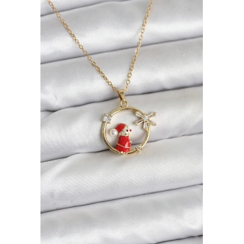 HEYF 316L Çelik Zincir Gold Zirkon Taşlı Yılbaşı Tema Kadın Kolye