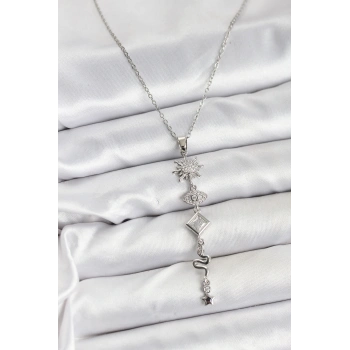 HEYF 316L Çelik Zincir Gümüş Renk Güneş ve Enerji Model Kadın Y Kolye
