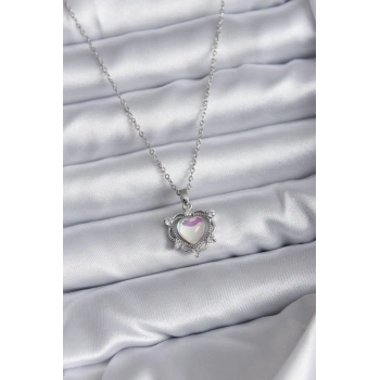 HEYF 316L Çelik Zincir Gümüş Renk Kalp Model Kadın Kolye