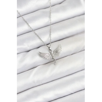 HEYF 316L Çelik Zincir Gümüş Renk Melek Model Kadın Kolye