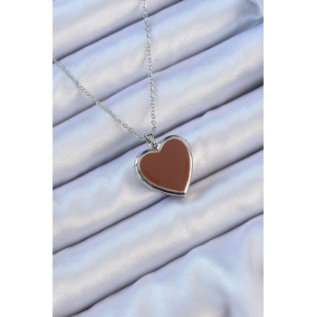 HEYF 316L Çelik Zincir Gümüş Renk Mineli İçi Açılan Kalp Kolye