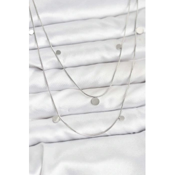 HEYF 316L Çelik Zincir Gümüş Renk Pullu Kadın Kolye