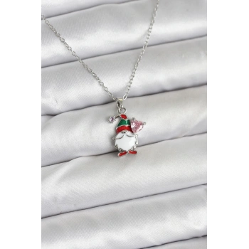HEYF 316L Çelik Zincir Gümüş Renk Yılbaşı Teması Kadın Kolye