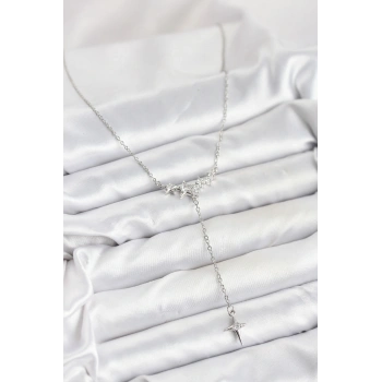 HEYF 316L Çelik Zincir Gümüş Renk Yıldız Model Y Kadın Kolye