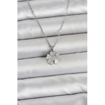 HEYF 316L Çelik Zincir Gümüş Renk Yonca Model Kadın Kolye