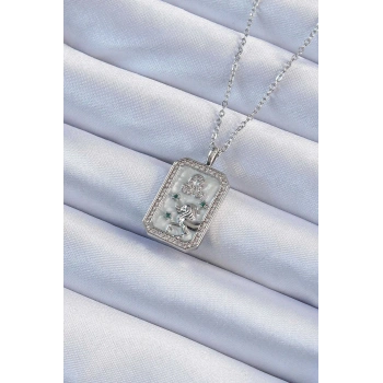 HEYF 316L Çelik Zincir Gümüş Renk Zirkon Taşlı Aslan Figürlü Tarot Kolye