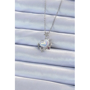 HEYF 316L Çelik Zincir Gümüş Renk Zirkon Taşlı Gezegen Görünümlü Kalp Kolye