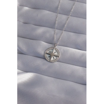 HEYF 316L Çelik Zincir Gümüş Renk Zirkon Taşlı Kutup Yıldızı Kolye