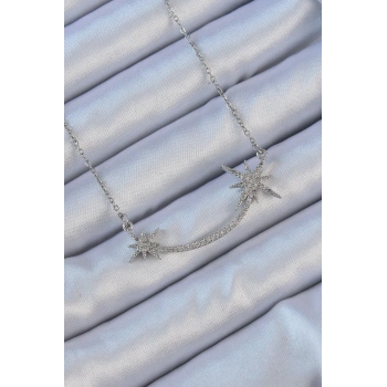 HEYF 316L Çelik Zincir Gümüş Renk Zirkon Taşlı Kutup Yıldızı Kolye