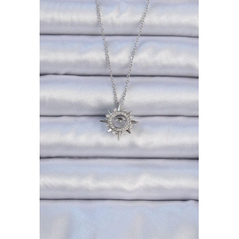 HEYF 316L Çelik Zincir Gümüş Renk Zirkon Taşlı Parlayan Yıldız Kolye