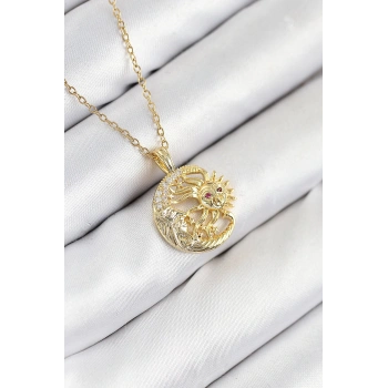 HEYF 316L Çelik Zirkon Taşlı Ay Ve Güneş Model Gold Renk Kadın Kolye