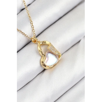 HEYF 316L Çelik Zirkon Taşlı Kalp Model Gold Renk Kadın Kolye