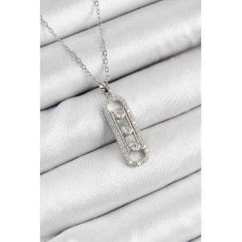HEYF 316L Çelik Zirkon Taşlı Messika Model Gümüş Renk Kadın Kolye