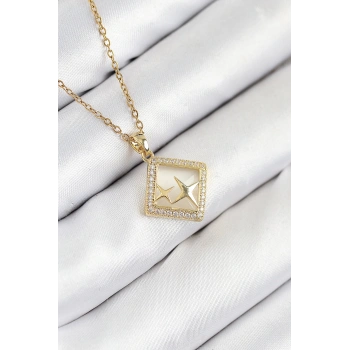 HEYF 316L Çelik Zirkon Taşlı Yıldız Model Gold Renk Kadın Kolye