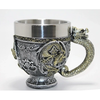 HEYF 3d Ejderha Figürlü Kabartmalı Paslanmaz Çelik Kupa Bardak Alk4481