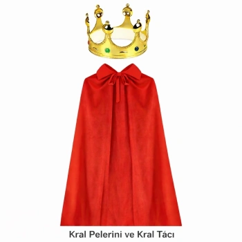 HEYF 90 Cm Kral Pelerini Ve Altın Kral Tacı Seti