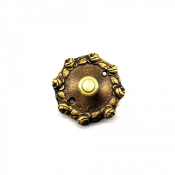 HEYF Antika Tarz Dekoratif Pirinç Güllü Kapı Zili - 75mm, Antik